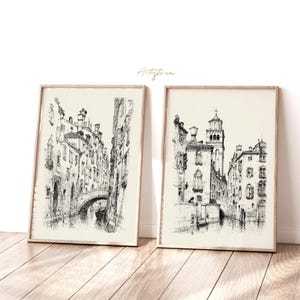 VENICE Sketch 2 Matching Print Set Venice Cityscape ITALIAN Wall Art Neutral Gallery Set Venice Retro Poster Vintage Wall Art DOWNLOAD, J71