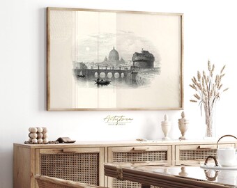ROME Wall Art, ROME Skyline, Vintage Sketch, Digital Print, Rome Drawing Print, Italian Poster, ROME Cityscape, Rome Wall Art, Download, 502