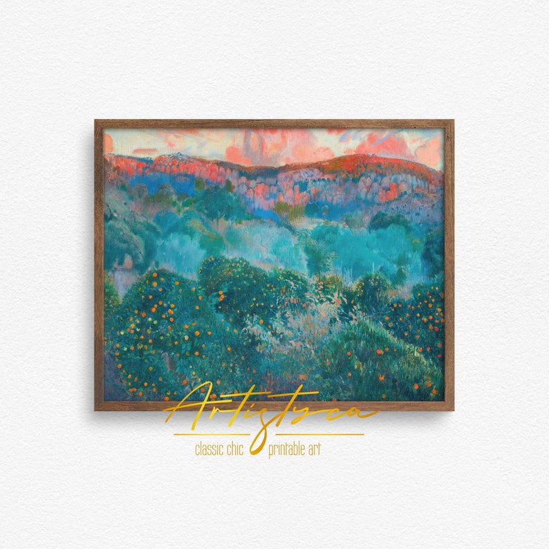 COLORFUL GREEN BLUE ORANGE TREES ABSTRACT LANDSCAPE VINTAGE PAINTING, ORANGE TREES LANDSCAPE COLORFUL DIGITAL WALL ART, GRAND MILLENNIAL TRENDY VINTAGE PRINTABLE PAINTING, VICTORIAN PAINTING DIGITAL APARTMENT DECOR, GIFT FOR HER, MOTHER DAY GIFT, ORANGE TREE WALL ART PRINTABLE GIFT, ORANGE TREES LANDSCAPE INSTANT DOWNLOAD HOME DECOR GIFT, SPRING EASTER HOUSEWARMING PRINT GIFT, COZY COTTAGE PRINTABLE VICTORIAN PAINTING, BLUE GREEN RED ABSTRACT LANDSCAPE RETRO AESTHETIC WALL ART PRINTABLE GIFT