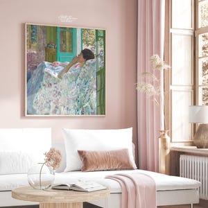 SPRING Interior Woman Square Wall Art Napping Lady Poster Spring Interior Print Resting Woman Digital Painting Victorian Cottage Decor, 876