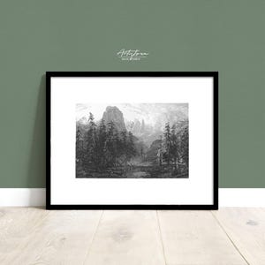 Moody MOUNTAIN Print, Vintage Wall Art, Digital Sketch, MOUNTAIN Forest Poster, MOUNTAIN Landscape, Printable Drawing, Instant Download, 169