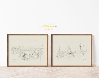 FLORENCE Skyline Digital Sketch Set 2 Matching Print Set ITALIAN Wall Art Florence Drawing TUSCANY Retro Poster Florence Print Download, 730