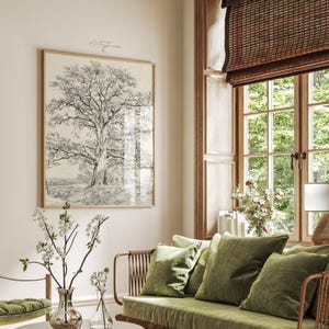 TREE Drawing Wall Art, Oak TREE Print, Mute TREE Vintage Sketch, Tree Rustic Country Home Decor, Tree Printable Poster, Instant Download 340