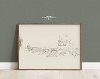 ROME Skyline, Vintage Drawing, Digital Wall Art, Italian Landscape, Ancient Rome Wall Art, Retro Apt Poster, Rome Sketch Print, DOWNLOAD 916