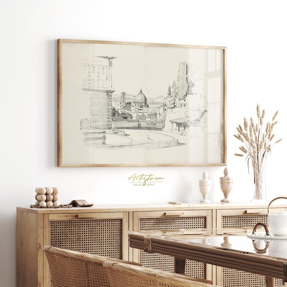 FLORENCE Sketch, Vintage Drawing, FLORENCE Wall Art, FLORENCE Skyline, Printable Poster, Florence Wall Art, Digital Art Print, Download, 858