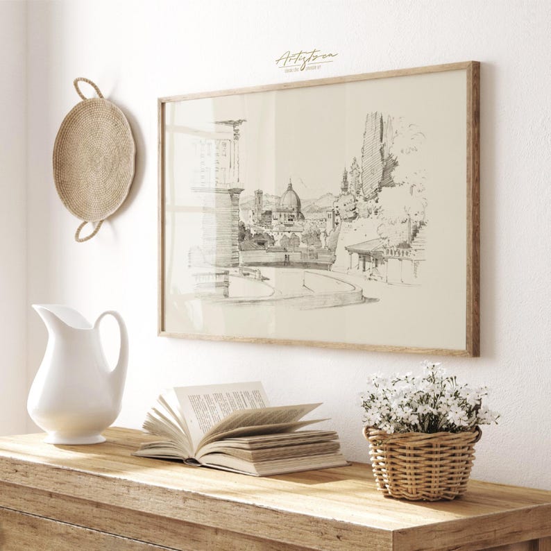 FLORENCE SKYLINE VINTAGE PENCIL DRAWING, FLORENCE CITYSCAPE WIDE PANORAMA DIGITAL WALL ART PRINT, FLORENCE PENCIL SKETCH POSTER GIFT, FLORENCE TUSCANY LANDSCAPE POSTER GIFT, GIFT FOR HER, MOTHER DAY GIFT, FLORENCE VINTAGE PENCIL DRAWING, FLORENCE SKYLINE STREET VIEW RETRO AESTHETIC APARTMENT DECOR, FLORENCE LOVER ITALIAN WALL ART PRINT, FLORENCE TUSCANY ITALY TRAVEL POSTER PRINTABLE GIFT, GRAND MILLENNIAL TRENDY VINTAGE ROOM DECOR, FLORENCE WOMAN BEDROOM PRINT, MUTE NEUTRAL FLORENCE SKETCH PRINT