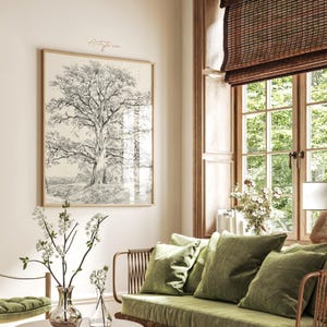 TREE Drawing Wall Art, Oak TREE Print, Mute TREE Vintage Sketch, Tree Rustic Country Home Decor, Tree Printable Poster, Instant Download 340