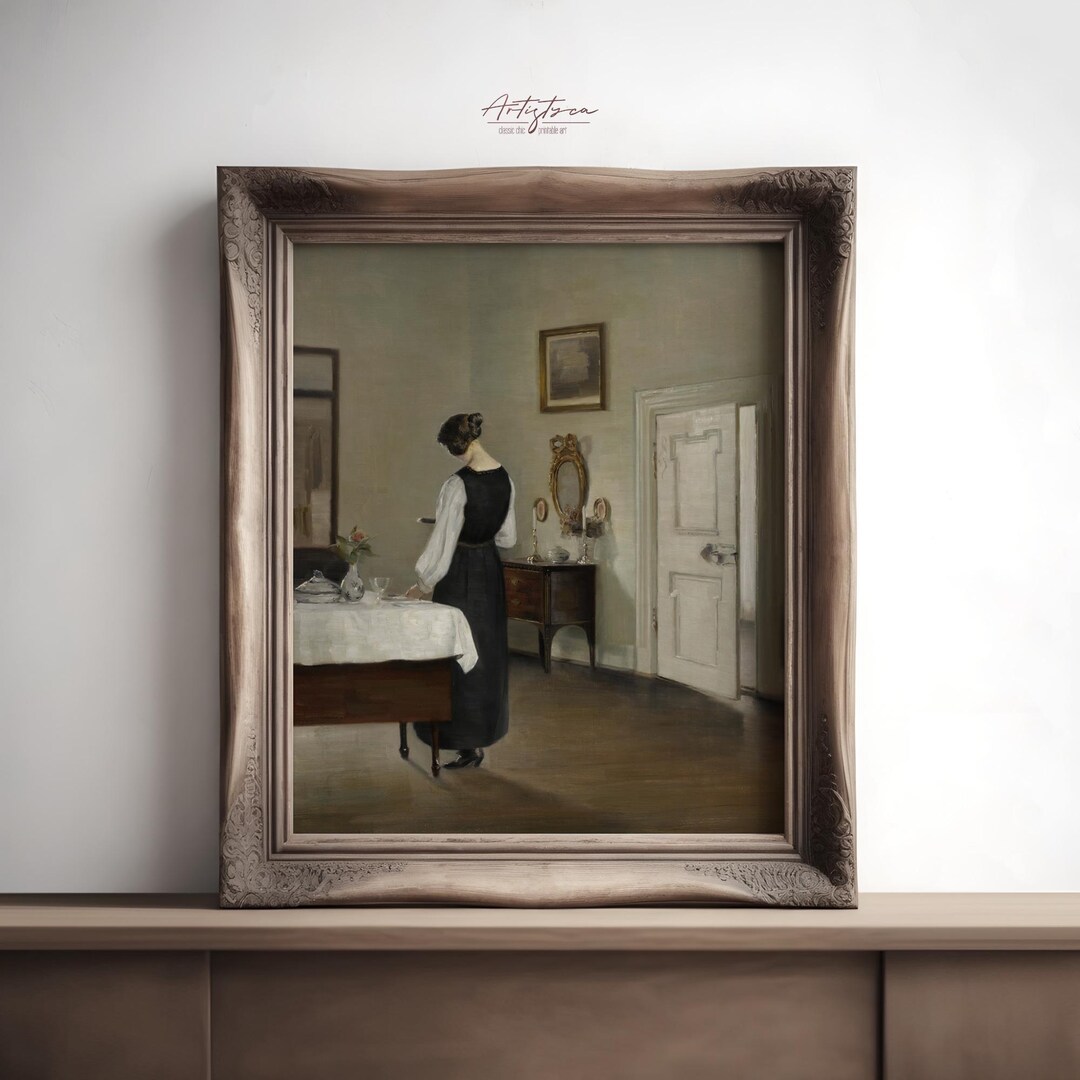 Moody INTERIOR Woman VICTORIAN Painting Neutral Apt Wall Art Reading ...