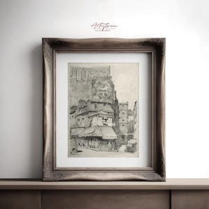 PARIS Street View, Vintage Wall Art, Paris Pencil SKETCH, Digital Drawing, Paris Cityscape, FRENCH Poster, Printable Wall Art, Download, 691
