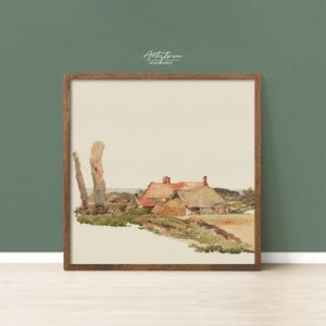 English COTTAGE Wall Art, Cozy COTTAGE Rustic Print, COTTAGE Vintage Watercolor, Country Home Decor, Cottage Sketch Digital Download, 758