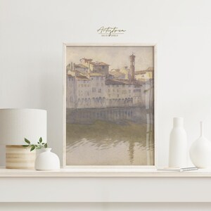 FLORENCE Watercolor, Italian ARCHITECTURE, Florence Wall Art, Tuscany Retro Poster, Florence River, Living Room Print, Digital DOWNLOAD, 293