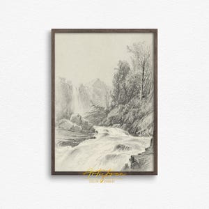 MOUNTAIN WATERFALL VINTAGE PENCIL DRAWING, MOUNTAIN WATERFALL SKETCH DIGITAL WALL ART PRINT, MOUNTAIN WATERFALL MUTE NEUTRAL POSTER, MOUNTAIN WATERFALL COTTAGE HOME DECOR, MOUNTAIN SKETCH PRINTABLE WALL ART, GIFT FOR HER, WOMAN BEDROOM PRINT, FARMHOUSE RUSTIC DRAWING POSTER, MOUNTAIN WATERFALL RETRO AESTHETIC APARTMENT DECOR, NATURE LOVER WALL ART GIFT, GIFT FOR HIM, MOUNTAIN LANDSCAPE INSTANT DOWNLOAD PRINT, MUTED MOUNTAIN DRAWING FARMHOUSE HOME DECOR, MOUNTAIN VINTAGE SKETCH HOUSEWARMING PRINT