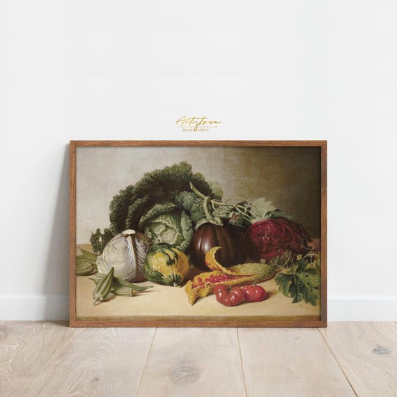 VEGETABLE Wall Art, Vintage Wall Art, Rustic Kitchen Print, Victorian Painting, Retro Cottage Poster, Vegetable Digital Print, Download, 390