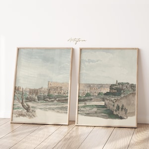 ROME Landscape, Vintage Watercolor, ROME Wall Art, 2 Prints Set, ROME Italian Poster, Living Room Decor, Ancient Rome, Digital Download, 514