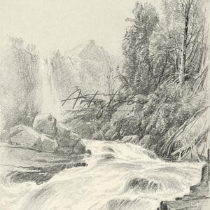MOUNTAIN WATERFALL VINTAGE PENCIL DRAWING, MOUNTAIN WATERFALL SKETCH DIGITAL WALL ART PRINT, MOUNTAIN WATERFALL MUTE NEUTRAL POSTER, MOUNTAIN WATERFALL COTTAGE HOME DECOR, MOUNTAIN SKETCH PRINTABLE WALL ART, GIFT FOR HER, WOMAN BEDROOM PRINT, FARMHOUSE RUSTIC DRAWING POSTER, MOUNTAIN WATERFALL RETRO AESTHETIC APARTMENT DECOR, NATURE LOVER WALL ART GIFT, GIFT FOR HIM, MOUNTAIN LANDSCAPE INSTANT DOWNLOAD PRINT, MUTED MOUNTAIN DRAWING FARMHOUSE HOME DECOR, MOUNTAIN VINTAGE SKETCH HOUSEWARMING PRINT