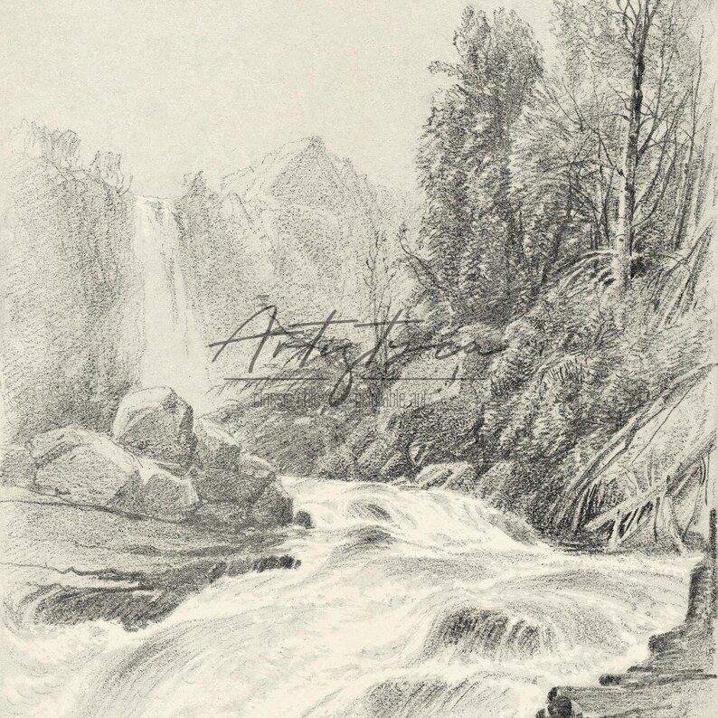 MOUNTAIN WATERFALL VINTAGE PENCIL DRAWING, MOUNTAIN WATERFALL SKETCH DIGITAL WALL ART PRINT, MOUNTAIN WATERFALL MUTE NEUTRAL POSTER, MOUNTAIN WATERFALL COTTAGE HOME DECOR, MOUNTAIN SKETCH PRINTABLE WALL ART, GIFT FOR HER, WOMAN BEDROOM PRINT, FARMHOUSE RUSTIC DRAWING POSTER, MOUNTAIN WATERFALL RETRO AESTHETIC APARTMENT DECOR, NATURE LOVER WALL ART GIFT, GIFT FOR HIM, MOUNTAIN LANDSCAPE INSTANT DOWNLOAD PRINT, MUTED MOUNTAIN DRAWING FARMHOUSE HOME DECOR, MOUNTAIN VINTAGE SKETCH HOUSEWARMING PRINT