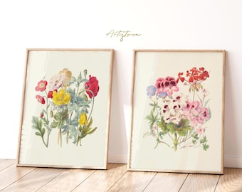 FLORAL Bouquet Poster 2 MATCHING Prints BOTANICAL Wall Art Pastel Gallery Set Spring Flowers Victorian Cottage Decor Digital Watercolor, 489