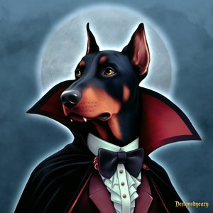 9. Dobermann Dracula Poster, Postcard, halloween edition, custom design, wall art, printable, digital art, handmade, digital download, png