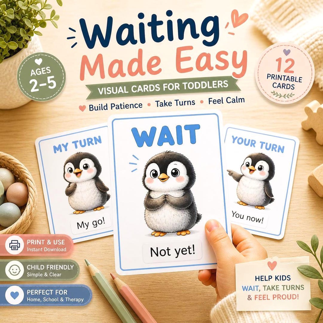 Think Wait Cards Toddler Waiting Cards for Toddlers | Visual Patience Cards | Calm ...