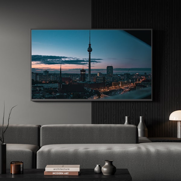 Wall Art for living room Wall photo Berlin photo art wall decor for friends entryway hall street photo for family blue hour image berlin