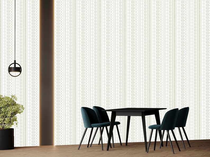 Sage Green Stripe Wallpaper Wallpaper From Traditional Peel Etsy