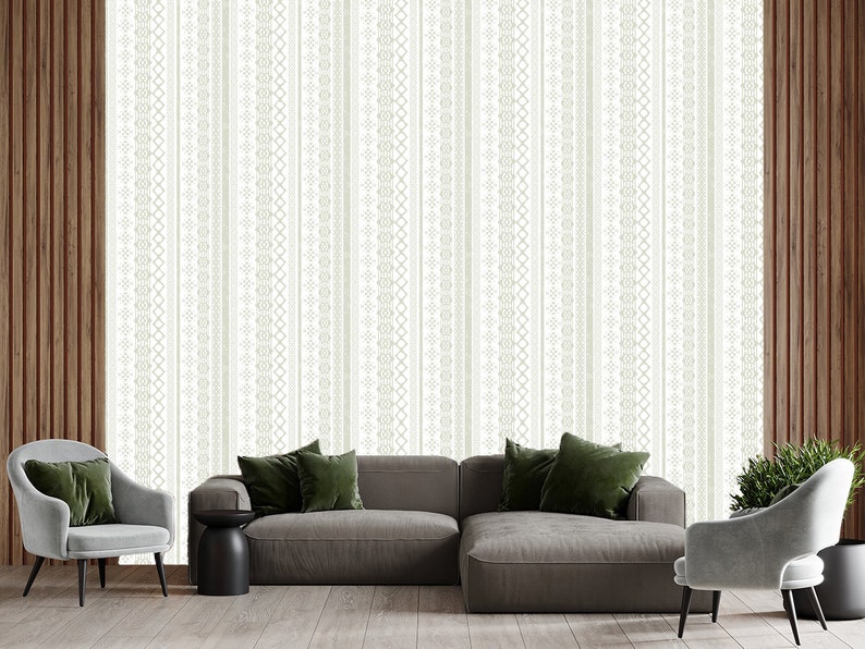 Sage Green Stripe Wallpaper Wallpaper From Traditional Peel Etsy