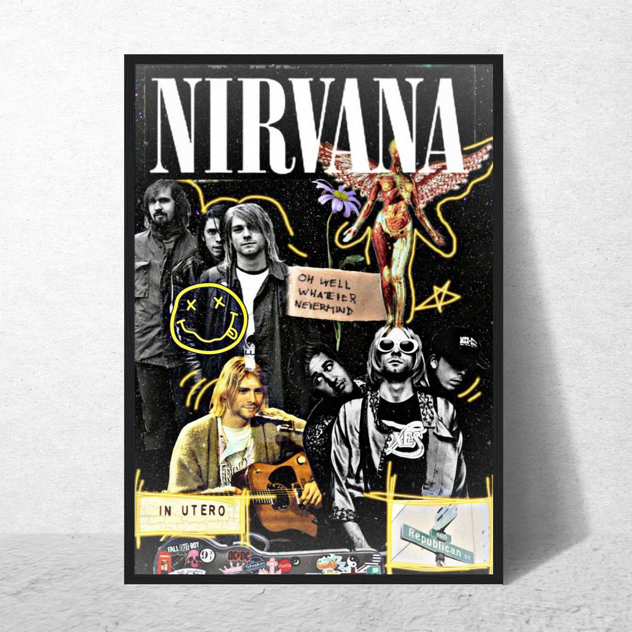 NIRVANA Band Poster / Vintage Wall Art / Music Memorabilia / Retro Wall Art  /Concert Poster / Poster with Frame / A4, A2, A1 Sizes