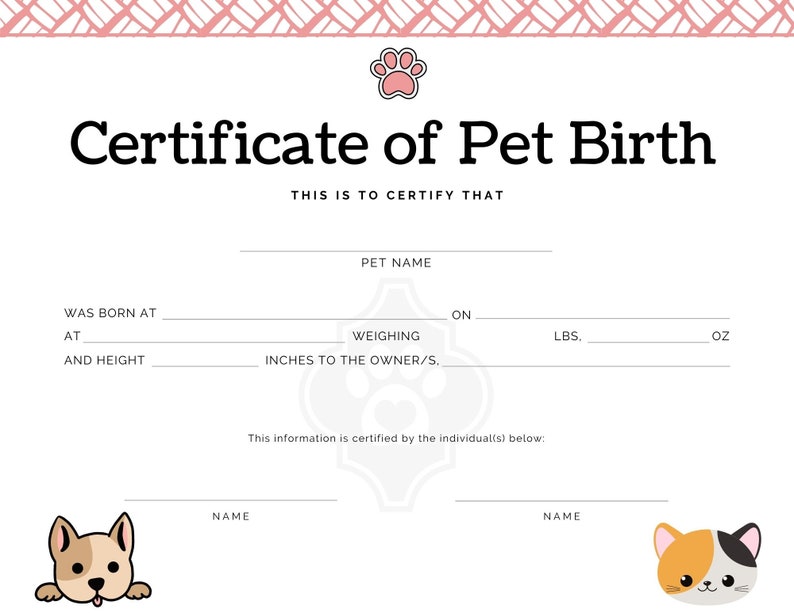 Pet Birth Certificate - Etsy