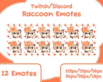 12 Waschbär hält Schild Emotes für Twitch Streamer, Discord, YouTube - Niedlich - Kawaii - Emote Bundle - Emote Pack