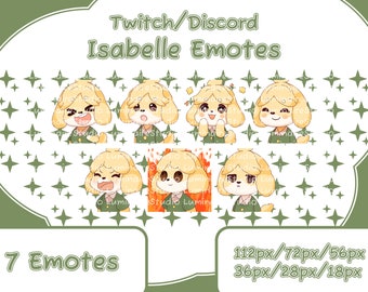 7 Isabelle from Animal Crossing Emotes for Twitch Streamers, Discord, YouTube - Cute - Emote Pack - UPDATED Emote Bundle