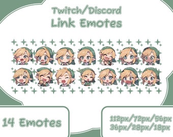14 Link Legend of Zelda Emotes for Twitch Streamers, Discord, YouTube - Cute - Kawaii - Anime - Chibi - Emote Bundle - Emote Pack