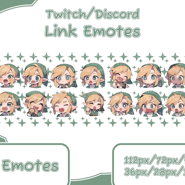 14 émoticônes Legend of Zelda pour streamers Twitch, Discord, YouTube - Mignon - Kawaii - Anime - Chibi - Emote Bundle - Pack d'émoticônes