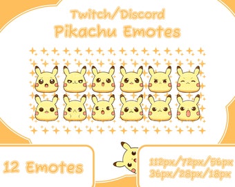 12 Pikachu Emotes für Twitch, YouTube und Discord, Niedlich - Chat - Emote - Stream Pokemon - Kawaii - Anime - Chibi