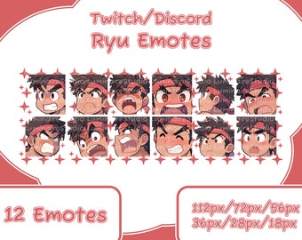 12 Ryu von Street Fighter Emotes für Twitch Streamer, Discord, YouTube - Süß - Anime - Chibi - Emote Bundle - Emote Pack