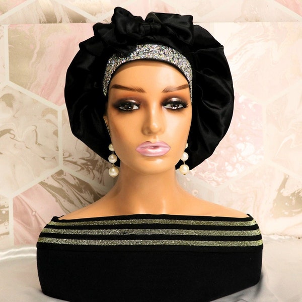Luxury Hair Bonnet With Ties, Satin bonnet for sleeping, Double layered, Bonnet for long hair, Protecting hairstyle, Edge control ,UK seller
