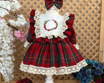 Rotes Mädchen-Weihnachtskleid, Kleinkind-Partykleid, Baby-Mädchen-Urlaubskleid, Kleinkind-Weihnachtskleid, rotes Baby-Puffy-Kleid