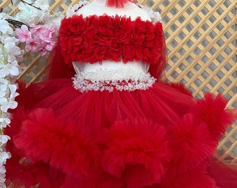 Red Baby Girl Tulle Dress, Girl Puffy Dress, Red Girl Photoshoot Dress, Toddler Tulle Party Dress, Girl Birthday Party Dress