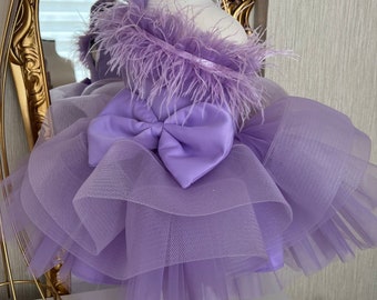 Abito tutù viola per bambina, abito gonfio per bambina con nastro, abito in tulle per bambina, abito per festa di compleanno per bambina, abito per servizio fotografico per bambina