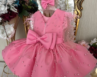 Vestido rosa de bebé con lazo, vestido de princesa para niña, vestido de fiesta para niña pequeña, vestido para bebé niña, vestido de primer cumpleaños, vestido de tutú