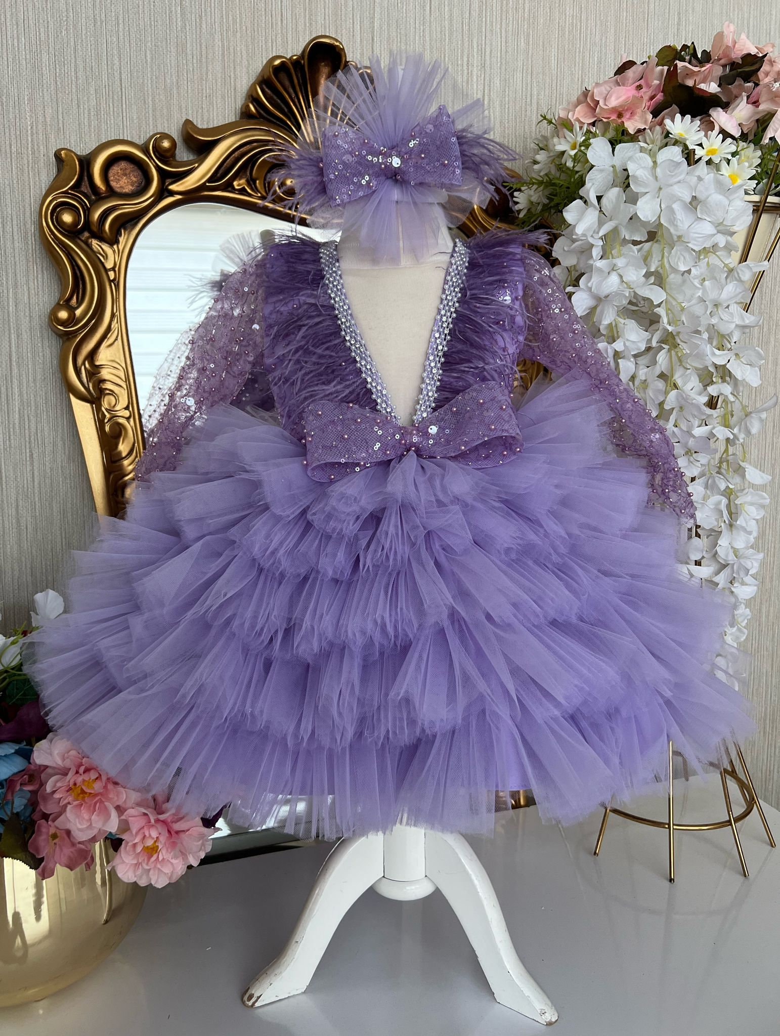 Flower Girl Wedding Dress Petals Sequin Tulle Children's Clothing