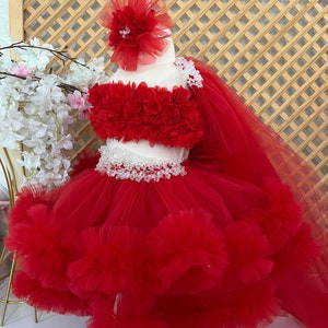 Stunning Red Baby Dress with Beaded Bodice and Tulle Skirt