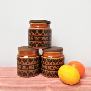 Vintage Hornsea Heirloom brown herb jars -  Parsley/Thyme/ Mint