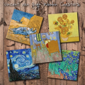 Vincent Van Gogh 4x4 wooden coasters - hand crafted from baltic birch plywood - 6mm thick,  lightweight and UNBREAKABLE!