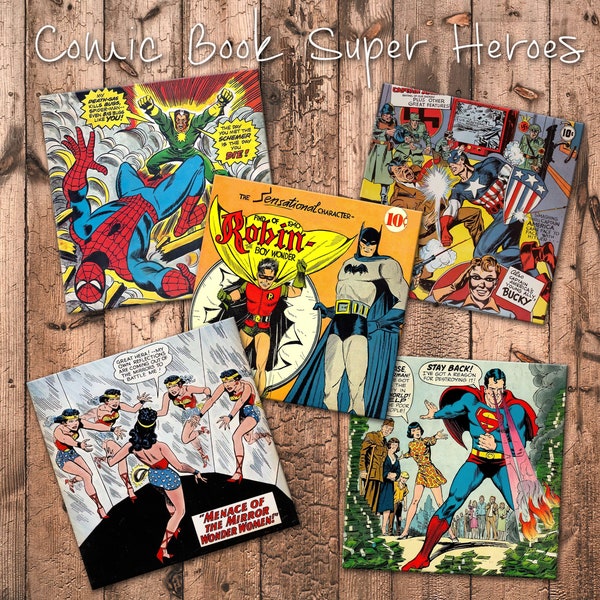 Vintage Comic Book  Super Hero Wooden Coasters - handcrafted 4x4 inches high gloss or matte  baltic birch, lightweight and Unbreakable!