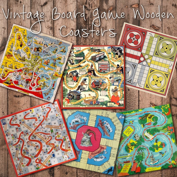 Vintage Board Game Coasters - Game Room - Wooden Drink Coasters - high gloss or matte - 4 x 4 - Lightweight and UNBREAKABLE!