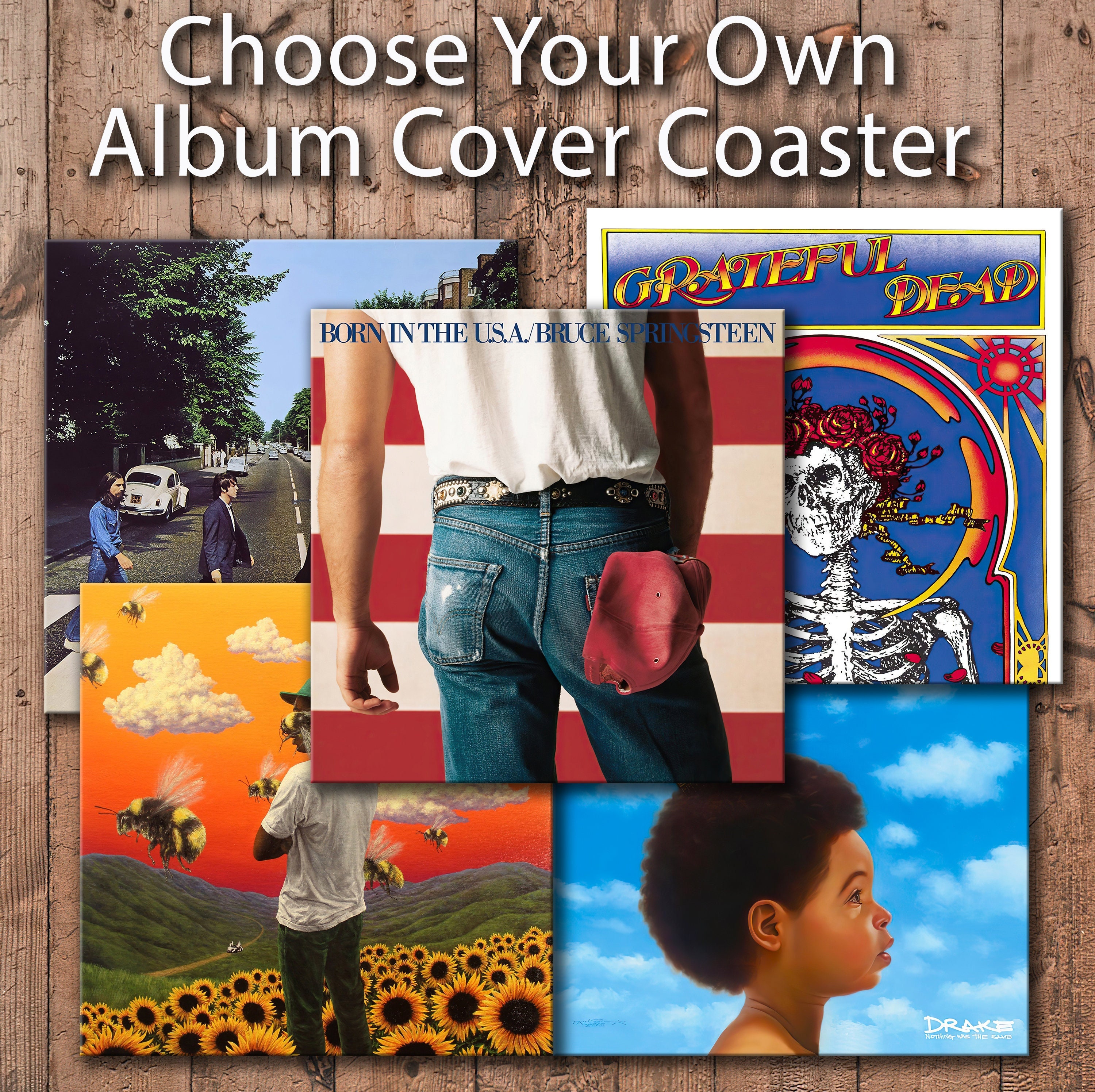 Choose Your Own Album Cover Wooden Coasters - 4 x 4 High Gloss . Eco friendly, durable, lightweight  and unbreakable!