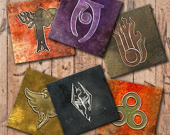 Skyrim Coasters- Elder Scrolls Skyrim Spell Tome Book Coaster Set, Wooden high gloss or matte Coasters! 4x4 in, lightweight and UNBREAKABLE!