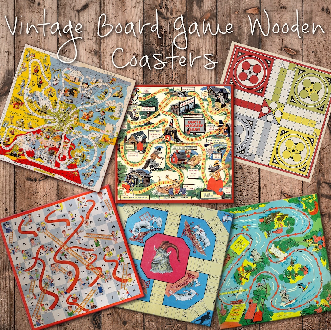 Vintage Board Game Coasters Game Room Wooden Drink Coasters High Gloss