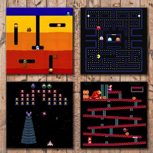 Vintage Arcade Games Wooden  Drink Coasters - Game Room - 4 x 4 high gloss , lightweight, durable  and unbreakable!