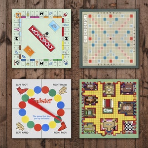 Board Game Coasters - Game Room - 4x4  Wooden high gloss or matte drink coasters, lightweight and UNBREAKABLE !